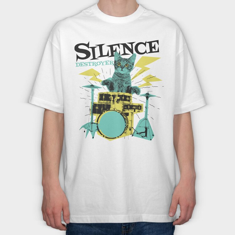 Cat Drummer 3, Tricou Oversize Barbati (Unisex)