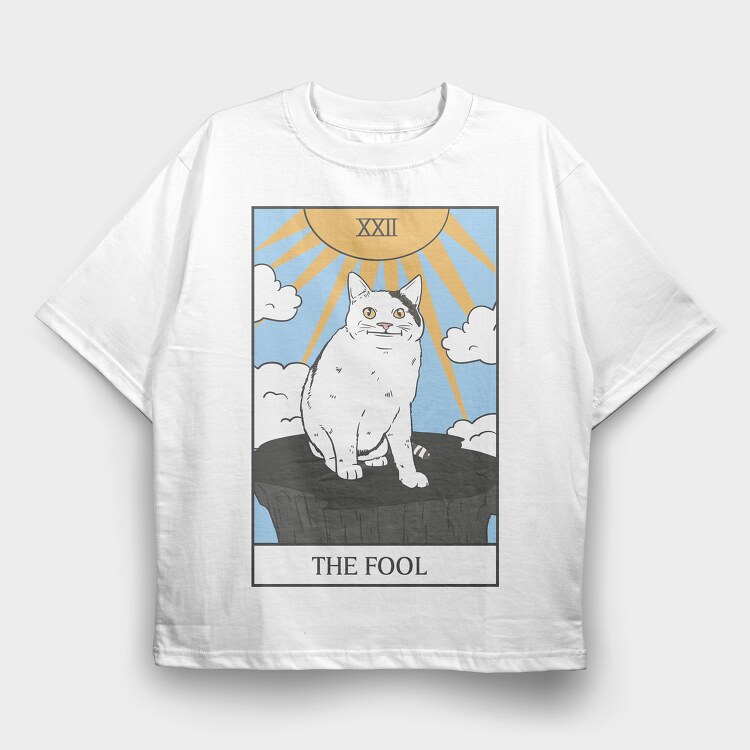 Meme Cat Tarot Card, Tricou Oversize Barbati (Unisex)