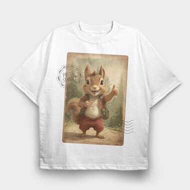 Squirrel in Nature Thumbs Up, Tricou Oversize Barbati (Unisex)