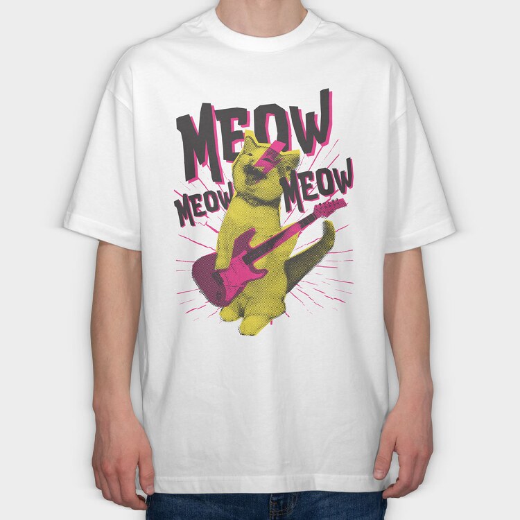 Meow Cat Rocker, Tricou Oversize Barbati (Unisex)