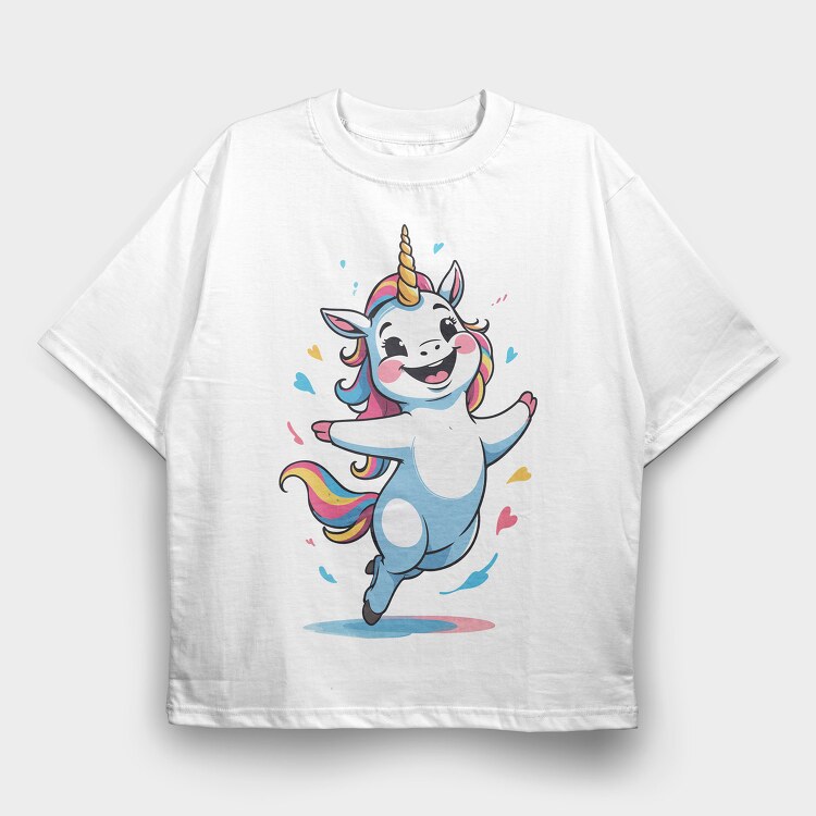 Happy Unicorn, Tricou Oversize Barbati (Unisex)