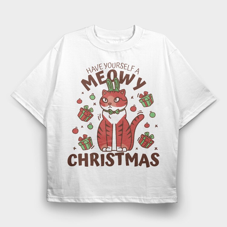 Meowy Christmas, Tricou Oversize Barbati (Unisex)
