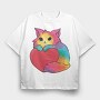 Rainbow Cat Heart, Tricou Oversize Barbati (Unisex)