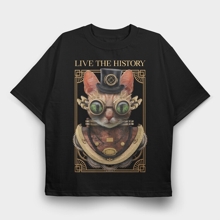 Steampunk Cat, Tricou Oversize Barbati (Unisex)
