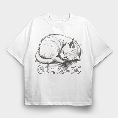 Cat Karma Sketch, Tricou Oversize Barbati (Unisex)