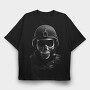 Militar Skull Monochrome, Tricou Oversize Barbati (Unisex)