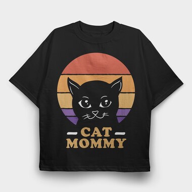 Cat Mommy Retro Sunset, Tricou Oversize Barbati (Unisex)