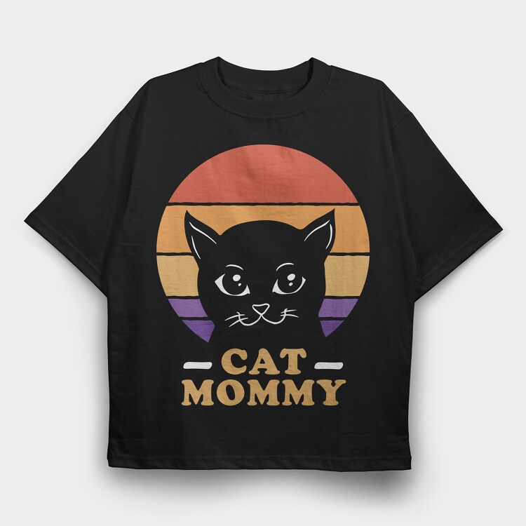 Cat Mommy Retro Sunset, Tricou Oversize Barbati (Unisex)