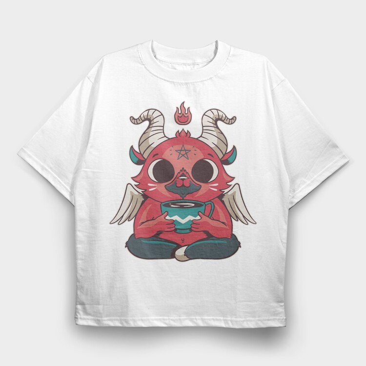 Mini Baphomet Coffee, Tricou Oversize Barbati (Unisex)