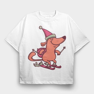 Dog Skiing, Tricou Oversize Barbati (Unisex)