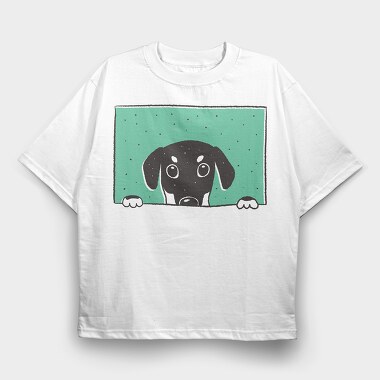 Peeking Dog, Tricou Oversize Barbati (Unisex)