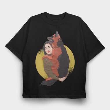 Woman With Dog, Tricou Oversize Barbati (Unisex)