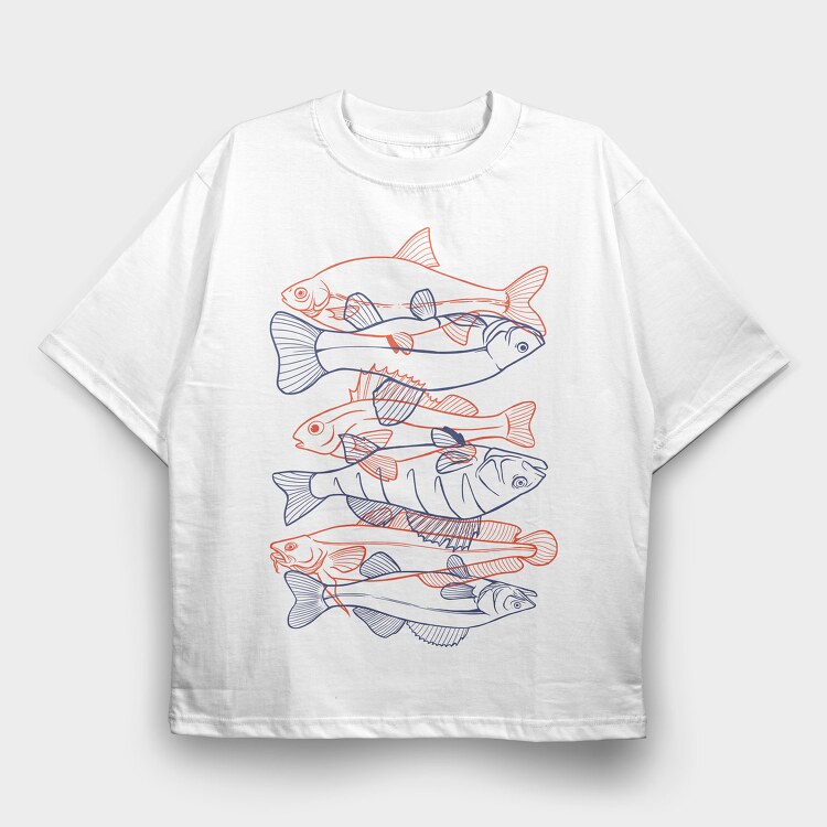 Fish Set Color, Tricou Oversize Barbati (Unisex)