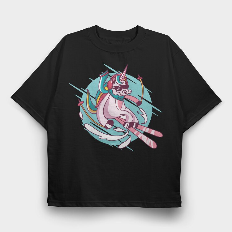 Skiing Unicorn, Tricou Oversize Barbati (Unisex)