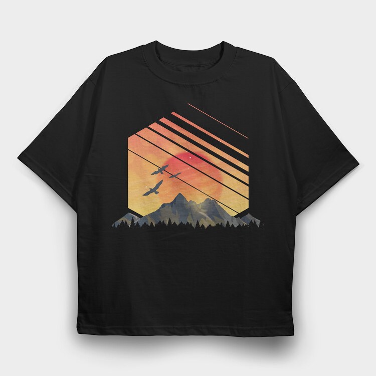 Geometric Sunset, Tricou Oversize Barbati (Unisex)