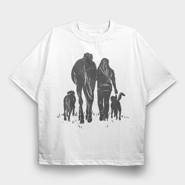 Girl Horse Dog, Tricou Oversize Barbati (Unisex)