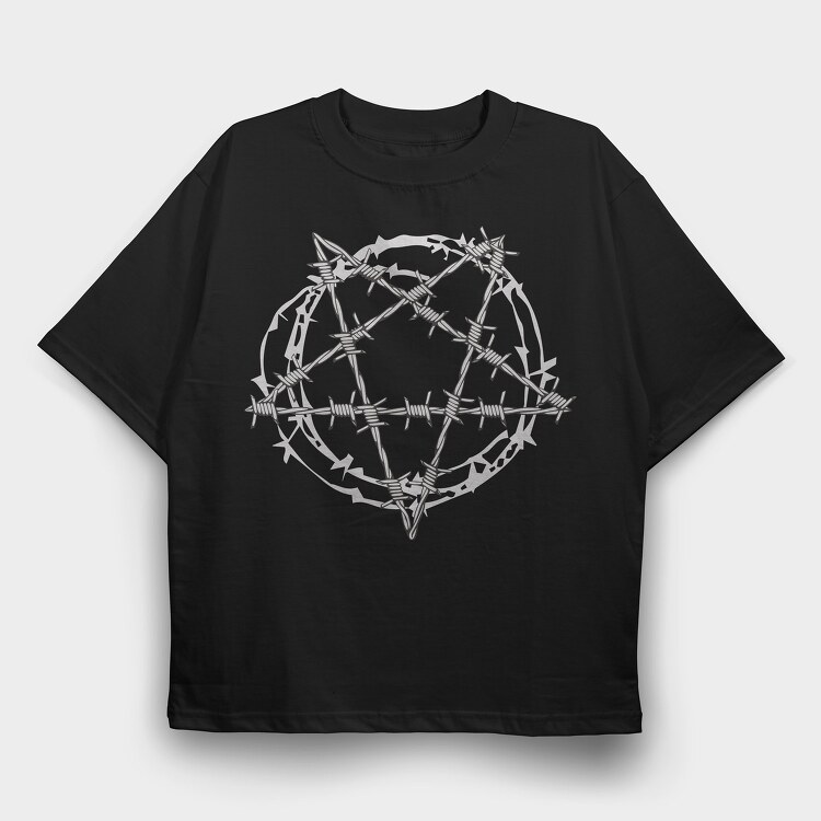 Barbed Wire Pentagram, Tricou Oversize Barbati (Unisex)