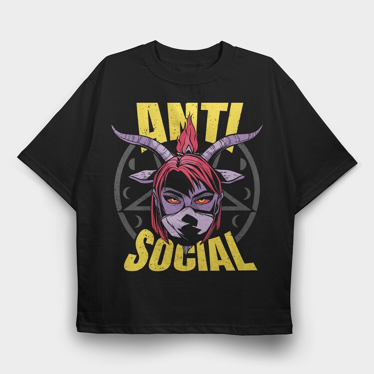 Anti Social Diabolic Girl, Tricou Oversize Barbati (Unisex)
