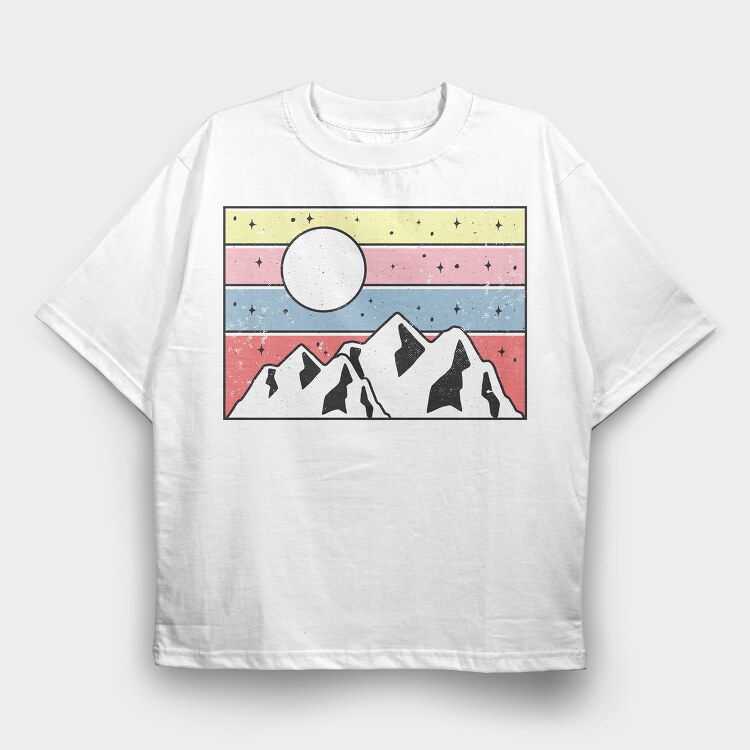 Retro Mountain Sunset, Tricou Oversize Barbati (Unisex)