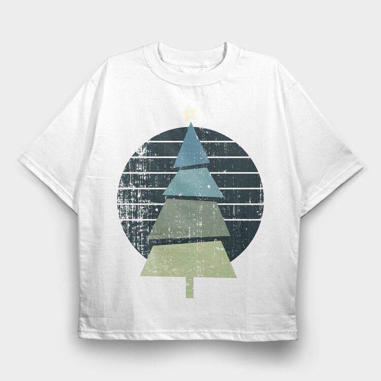Retro Christmas Tree, Tricou Oversize Barbati (Unisex)