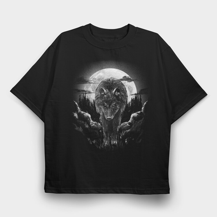 Wolf Woods Moon, Tricou Oversize Barbati (Unisex)