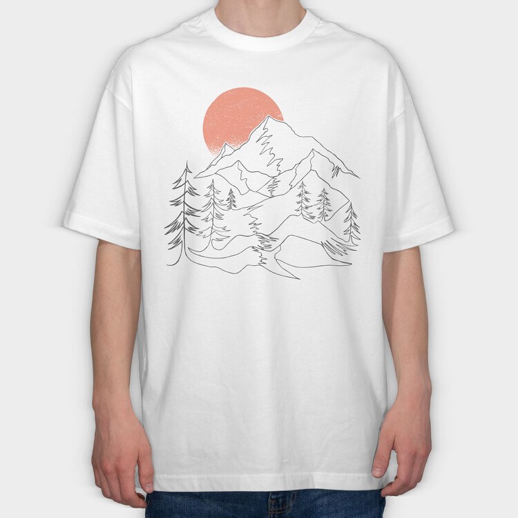 Lineart Landscape, Tricou Oversize Barbati (Unisex)