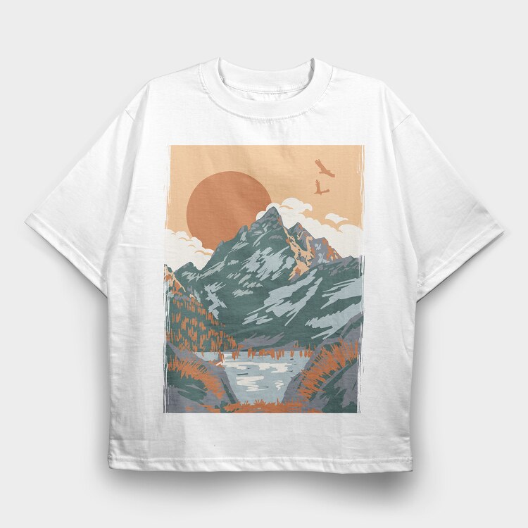 Vintage Mountain, Tricou Oversize Barbati (Unisex)