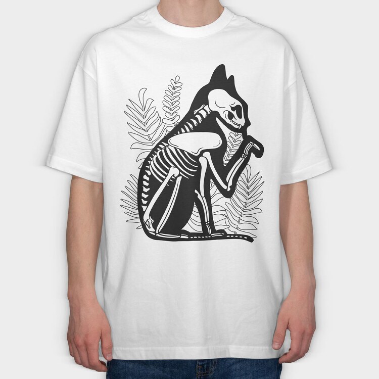 Cat Skeleton, Tricou Oversize Barbati (Unisex)