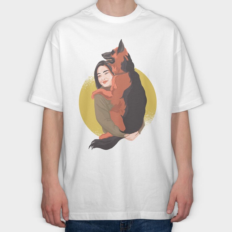 Woman With Dog, Tricou Oversize Barbati (Unisex)