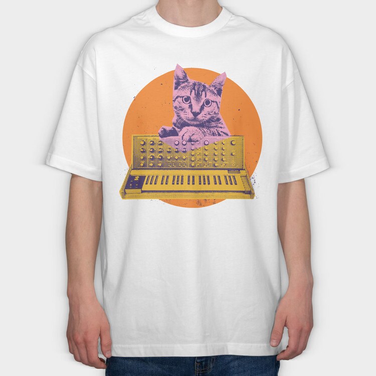 Cat Synth, Tricou Oversize Barbati (Unisex)