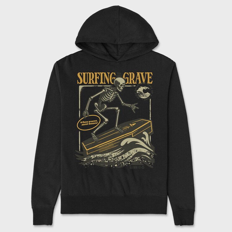 Surfing Grave Skeleton, Hanorac Oversize Barbati (Unisex)