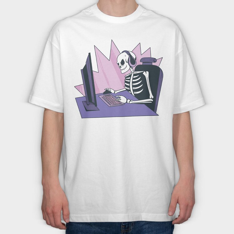Skeleton Gamer, Tricou Oversize Barbati (Unisex)
