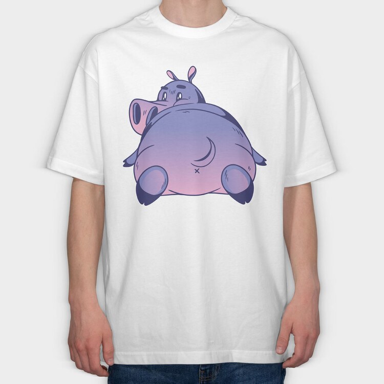 Hippo Cartoon, Tricou Oversize Barbati (Unisex)