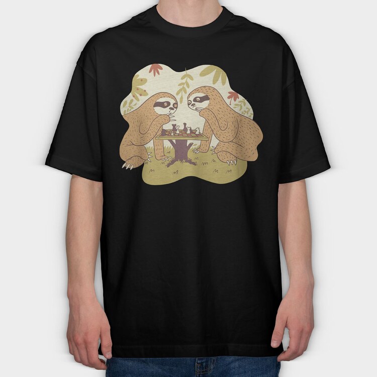 Sloths Chess, Tricou Oversize Barbati (Unisex)