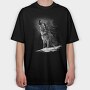 Realistic Wolf Monocrhome Howl, Tricou Oversize Barbati (Unisex)