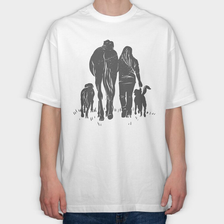Girl Horse Dog, Tricou Oversize Barbati (Unisex)