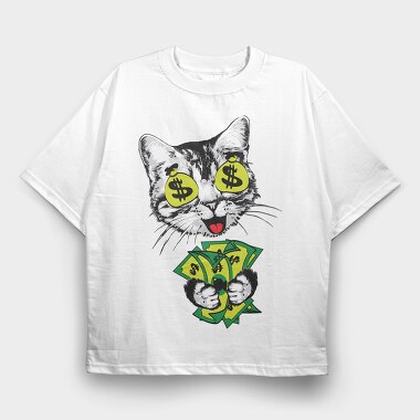 Cat Money Eyes, Tricou Oversize Barbati (Unisex)