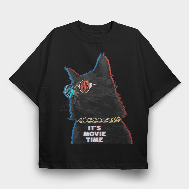 Cat Movie Time, Tricou Oversize Barbati (Unisex)