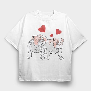 Bulldog Love Hearts, Tricou Oversize Barbati (Unisex)