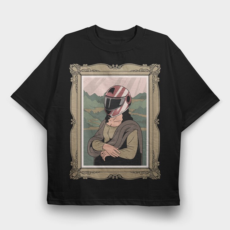 Helmeted Mona Lisa, Tricou Oversize Barbati (Unisex)
