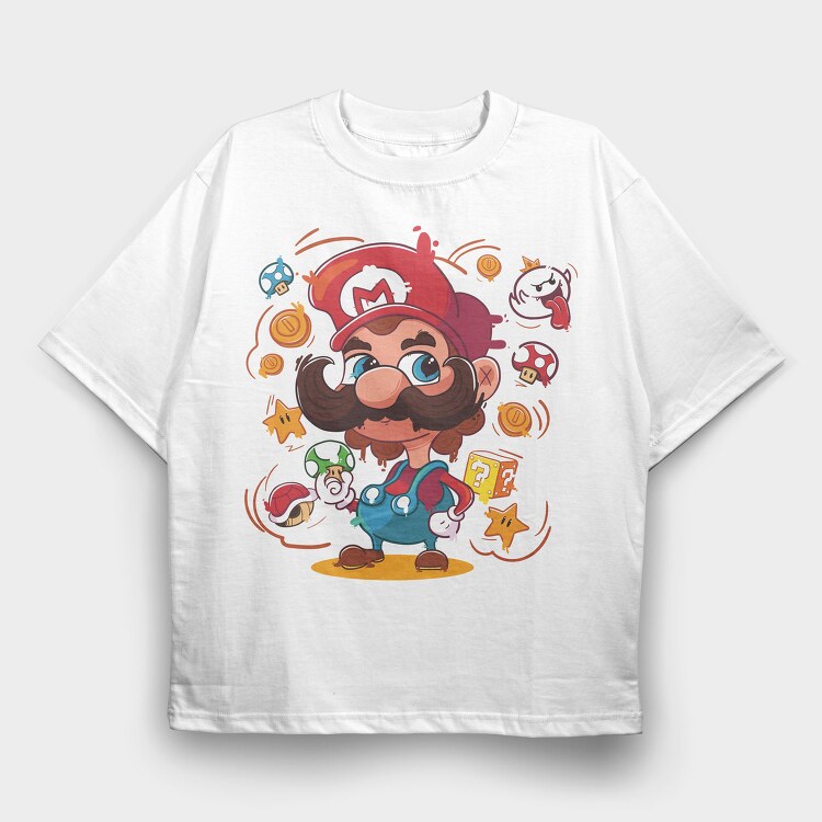 Mario Mustache Madness, Tricou Oversize Barbati (Unisex)