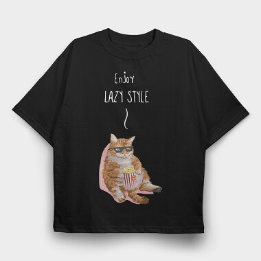 Lazy Cat Vibes, Tricou Oversize Barbati (Unisex)