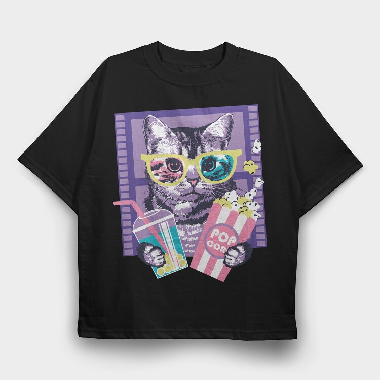 Popcorn Cat Vibes, Tricou Oversize Barbati (Unisex)