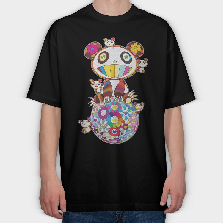 Panda Pop Art Blooms, Tricou Oversize Barbati (Unisex)