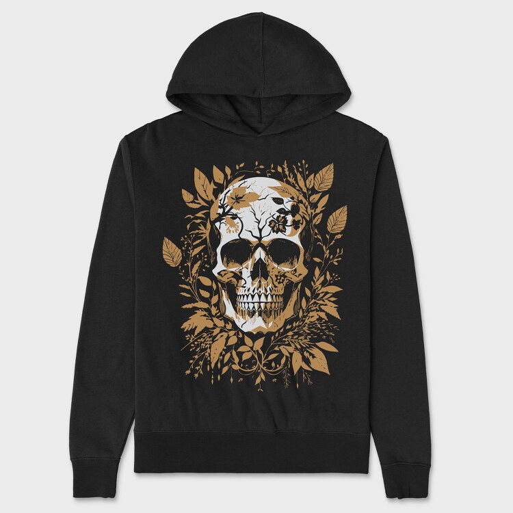 Skull Gold Leaves, Hanorac Oversize Barbati (Unisex)