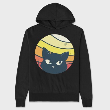 Black Cat Sunset Retro, Hanorac Oversize Barbati (Unisex)