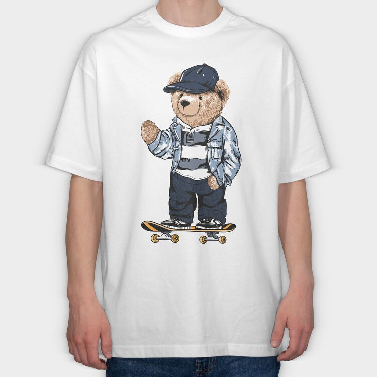 Skateboarding Teddy Bear, Tricou Oversize Barbati (Unisex)
