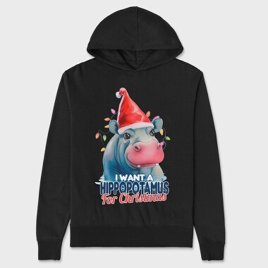 Hippo Watercolor Christmas, Hanorac Oversize Barbati (Unisex)