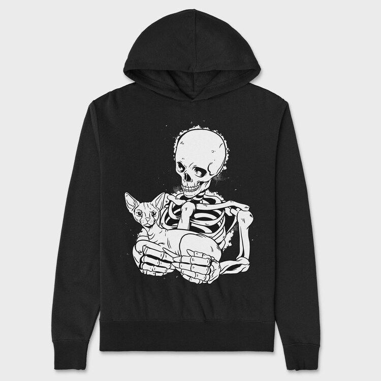 Skull With Cat, Hanorac Oversize Barbati (Unisex)