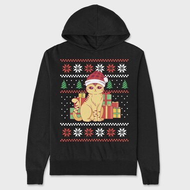 Cat With Gifts Ugly Sweater, Hanorac Oversize Barbati (Unisex)